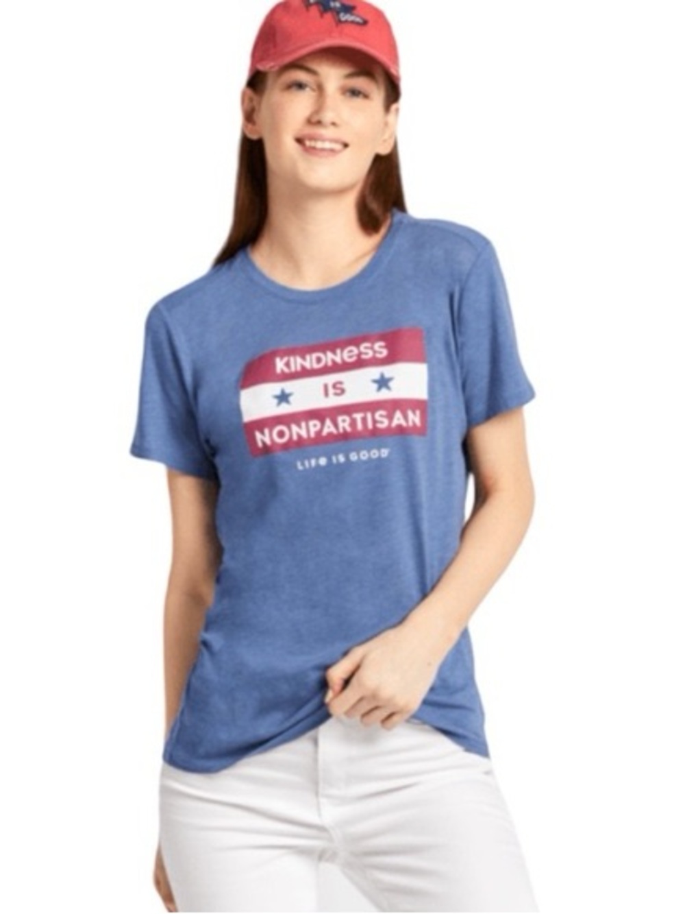 Life Is Good "Kindness is Nonpartisan" Blue Short Sleeve Cotton Cool Tee